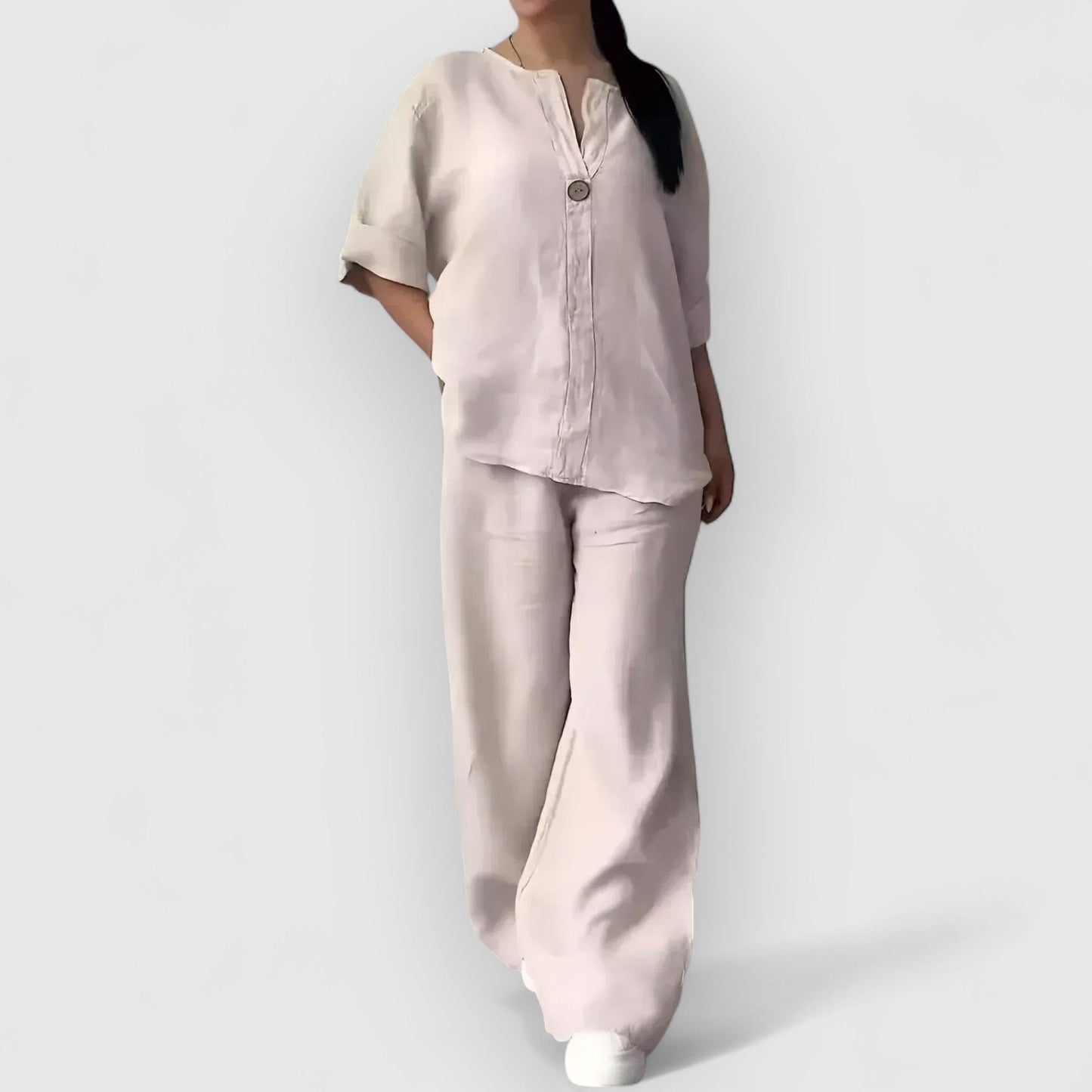 Conjunto Mujer Camisa Algodón y Pantalón Ancho Casual