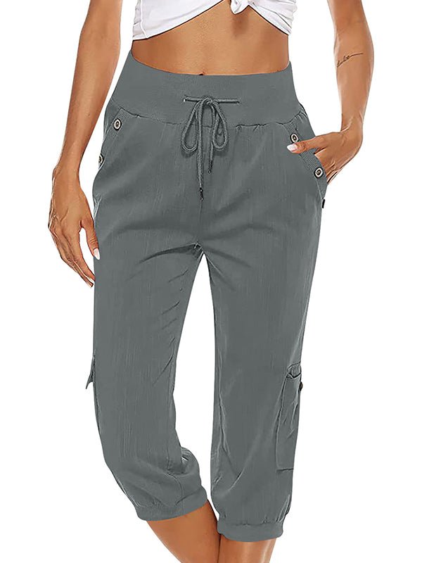 Pantalones Capri Mujer Algodón Cintura Elástica Bolsillos Funcionales