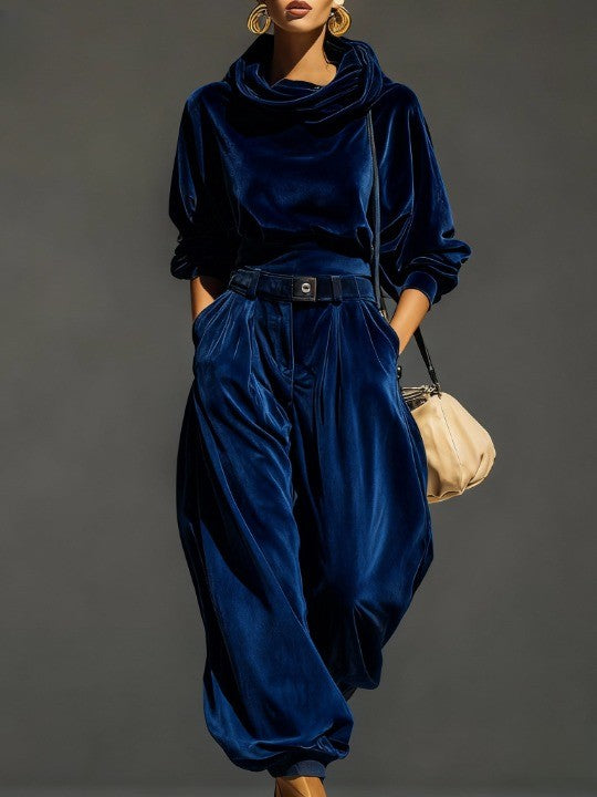 Conjunto Mujer de Terciopelo Sudadera Capucha y Pantalón Holgado