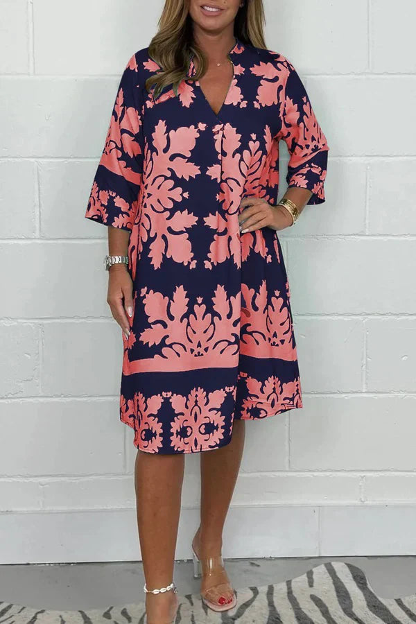 Vestido Mujer Ligero Estampado Manga Amplia Primavera