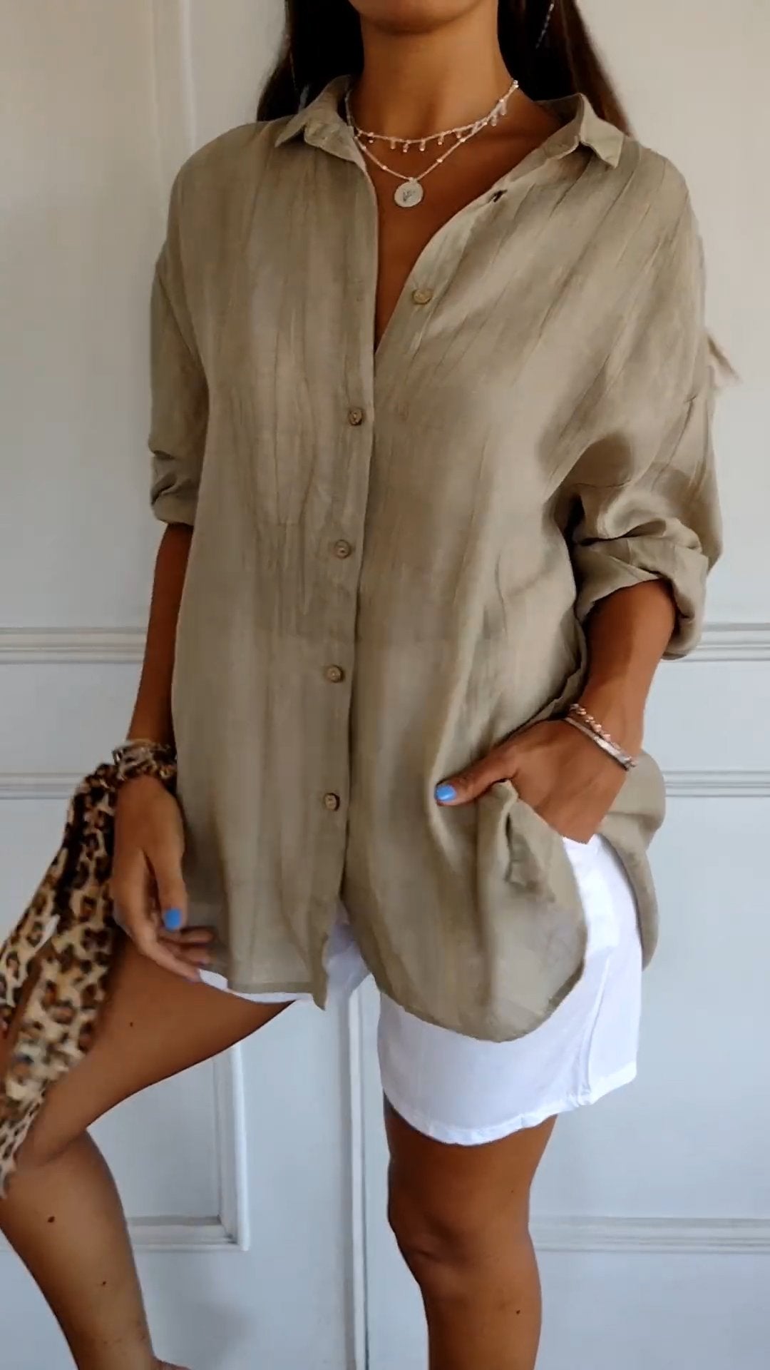 Camisa casual mujer de botones ajuste regular
