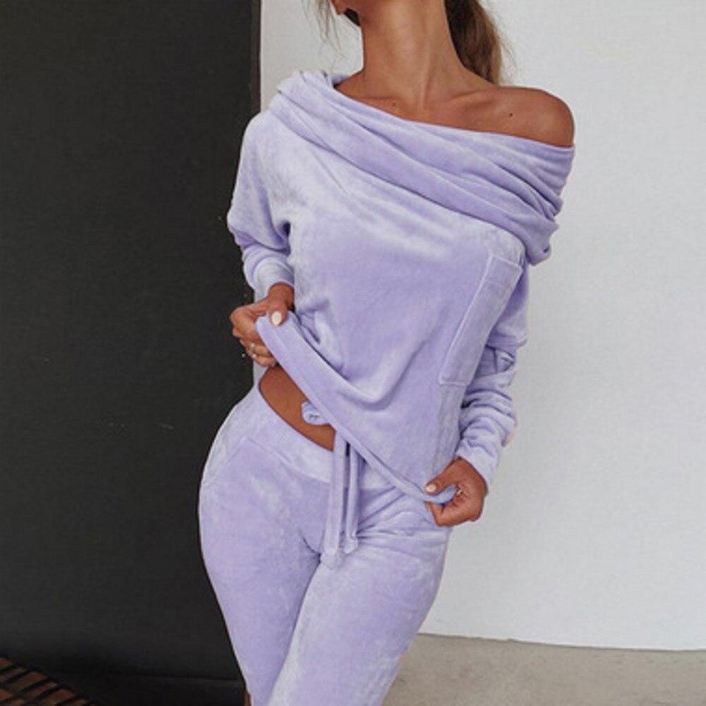 Conjunto Mujer Lounge Terciopelo Hombros Descubiertos Elegante