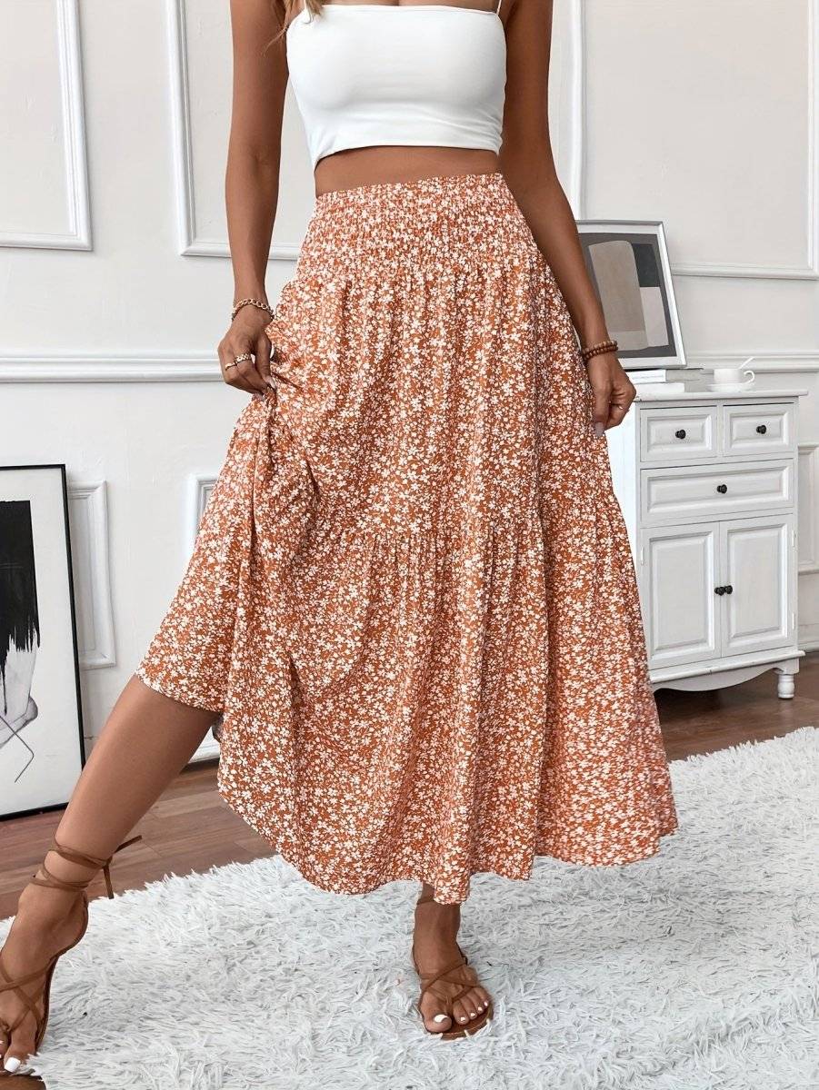 Falda larga mujer con estampado floral vuelo ligero