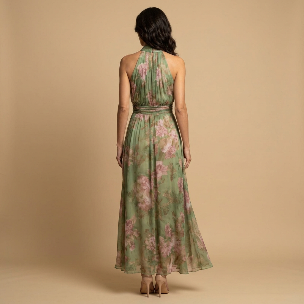 Vestido Mujer de Chifón Floral Cuello Halter