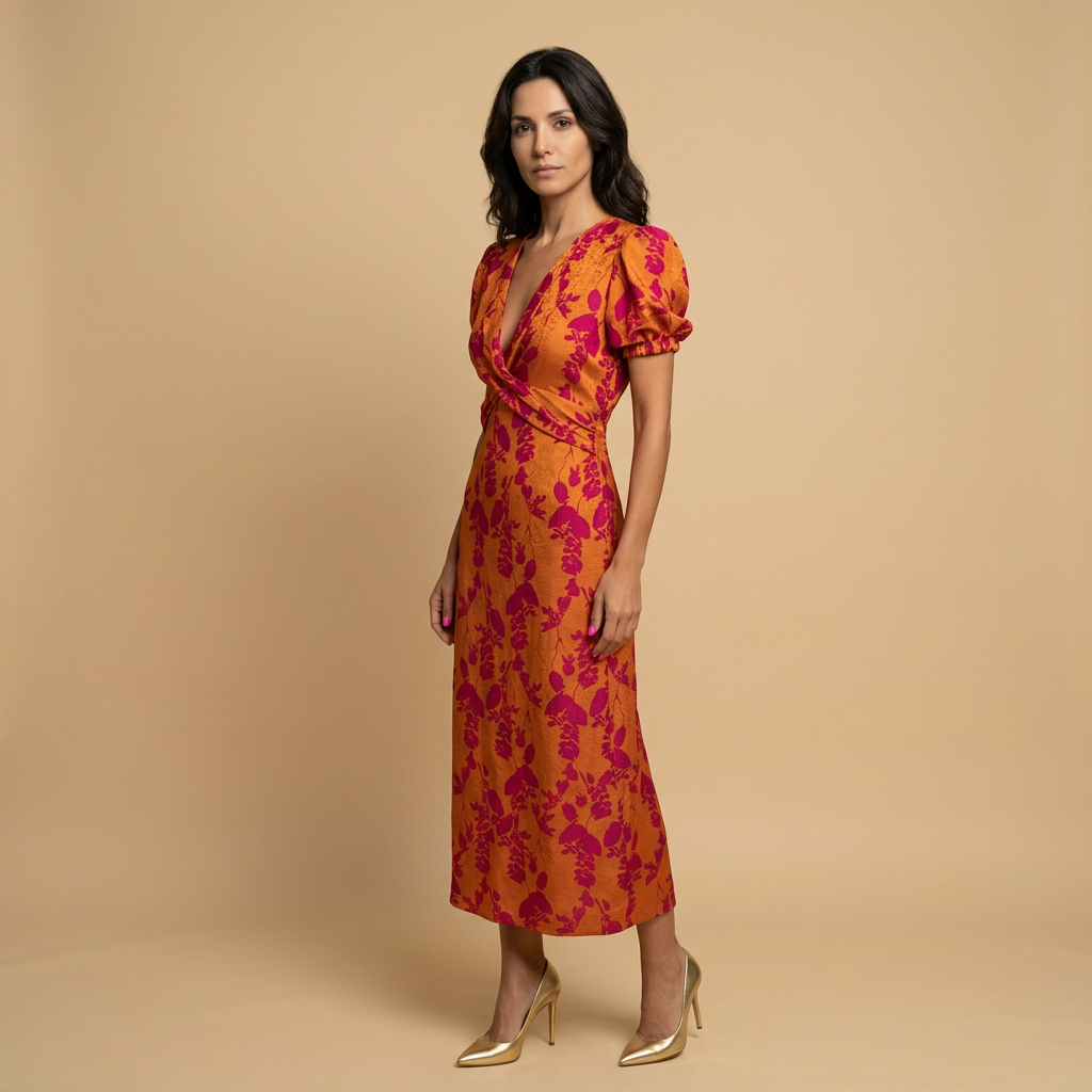 Vestido Midi Mujer con Nudo Frontal y Estampado Floral