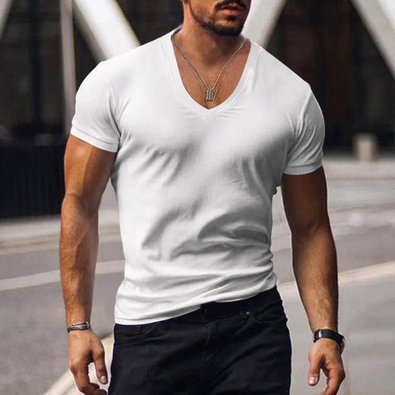 Camiseta Hombre Slim Fit Algodón Escote en V Profundo