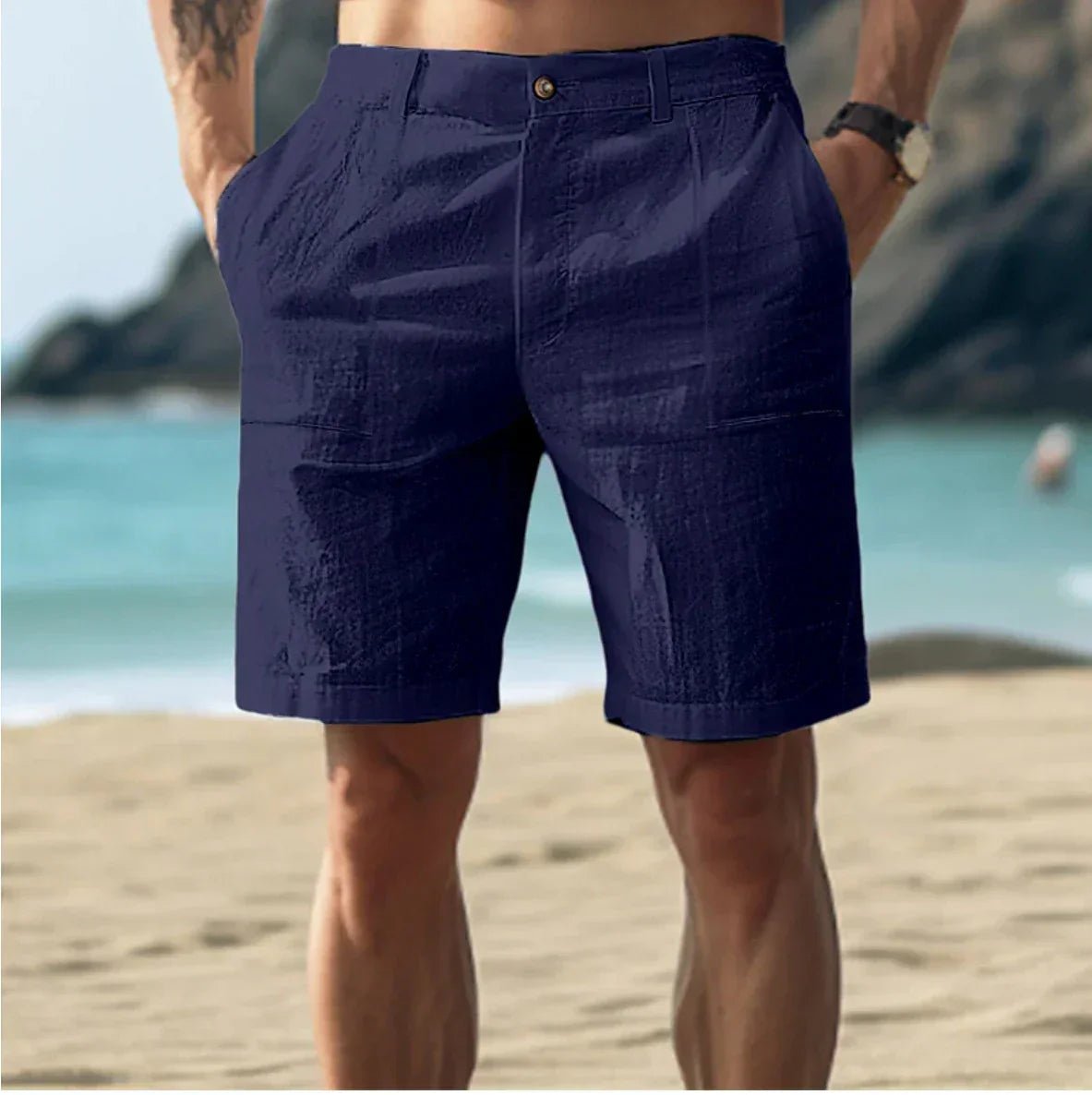 Pantalones cortos hombre de lino estilo chino casual