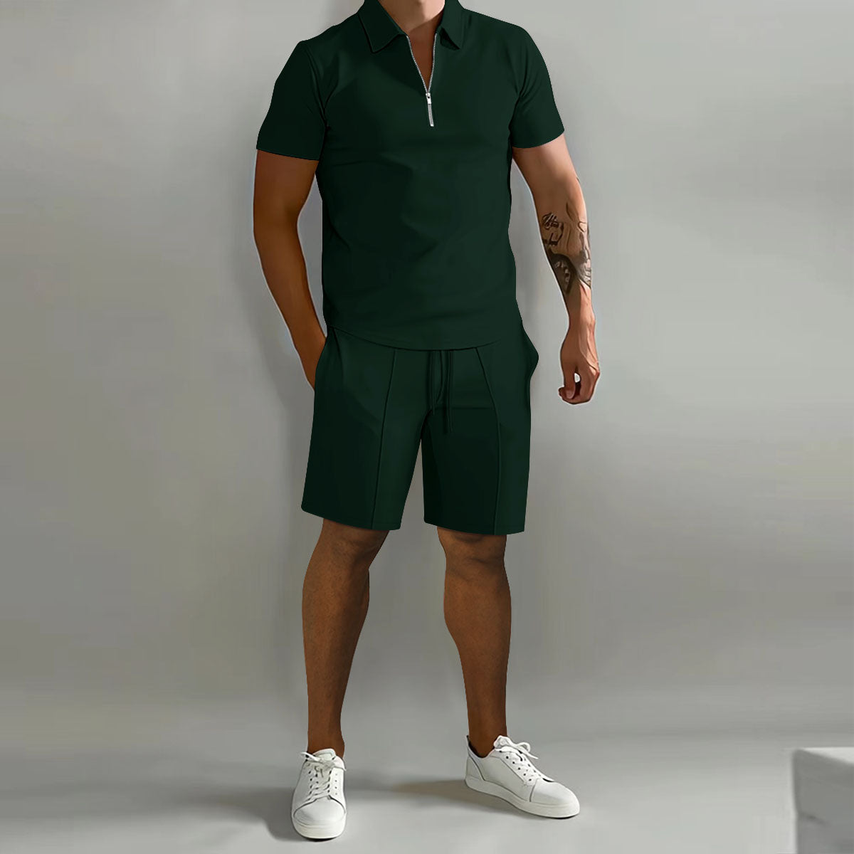 Polo Hombre Algodón Casual Cremallera Manga Corta