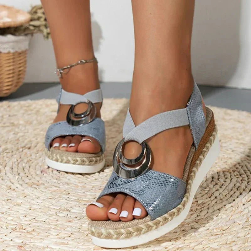 Sandalias Mujer con Cuña Estampado Serpiente Ajuste Cómodo