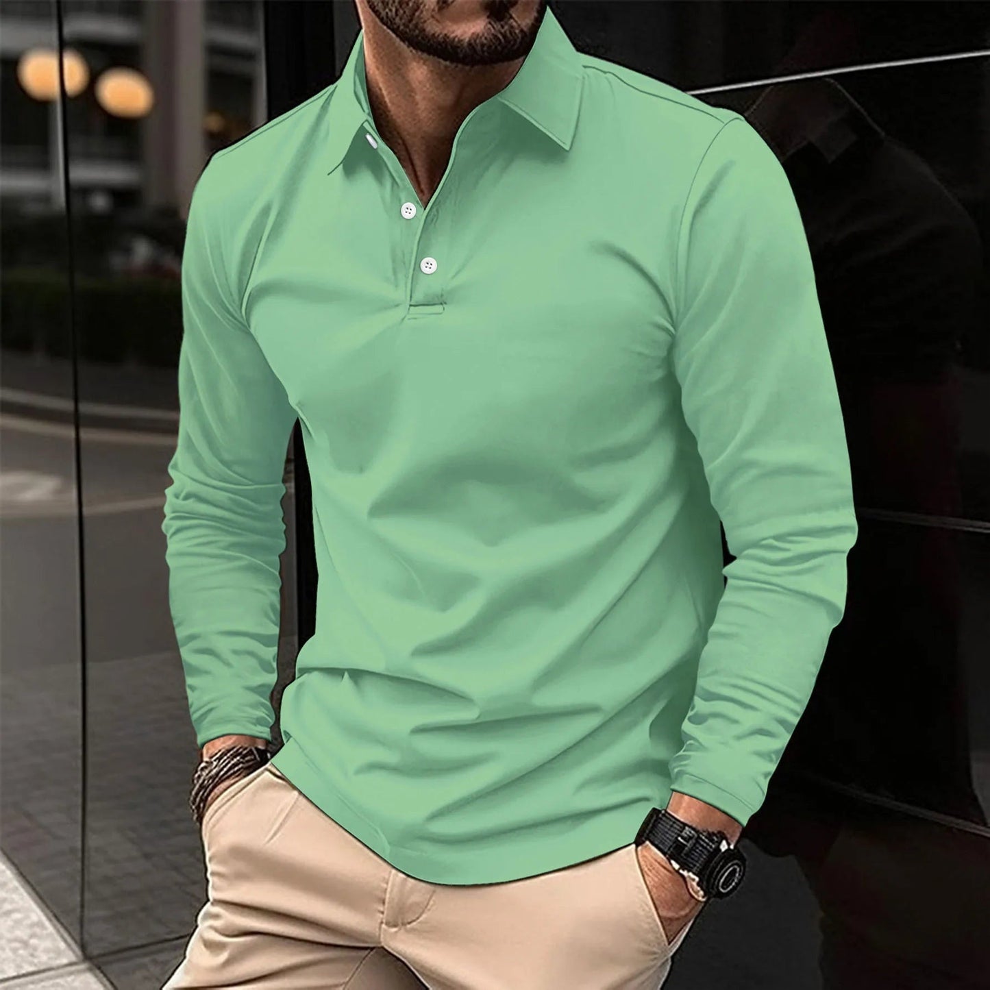 Polo Hombre Manga Larga Cuello Clásico Algodón
