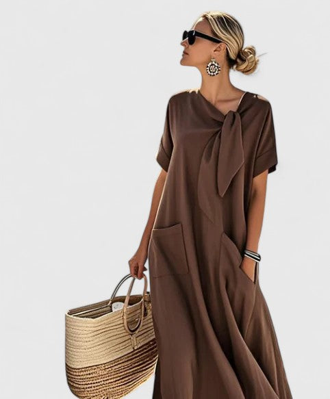 Vestido maxi mujer ligero escote en V manga corta falda fluida