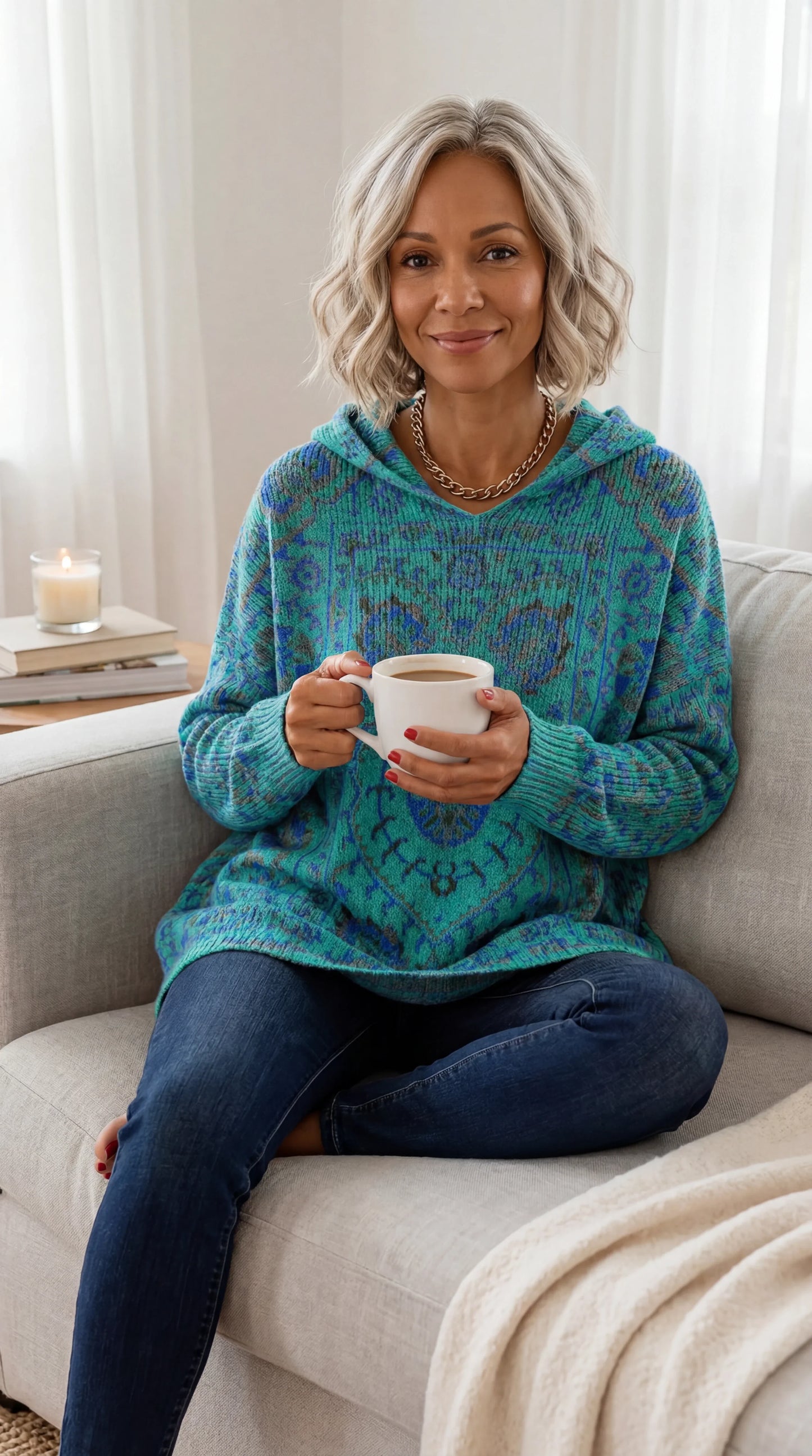 Túnica mujer con capucha estampada cómoda y cálida