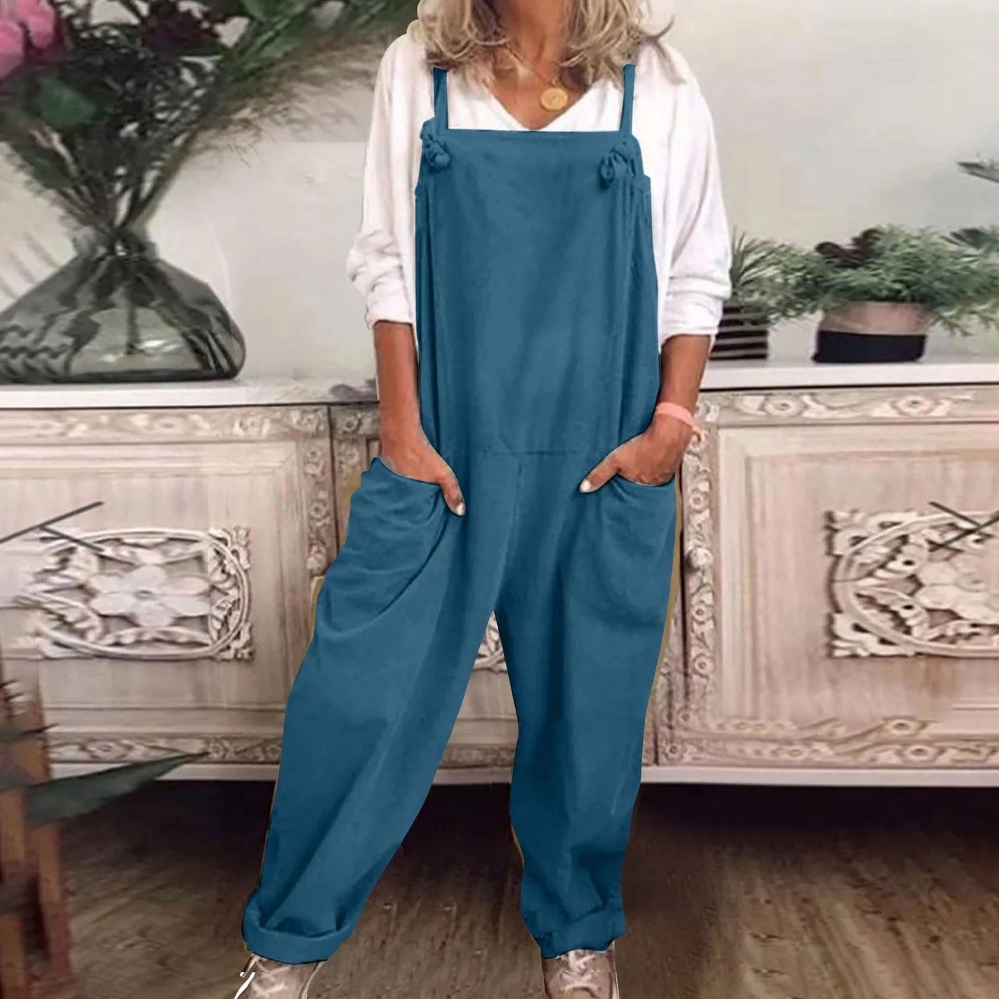 Peto Largo Holgado Casual Mujer Bolsillos Laterales