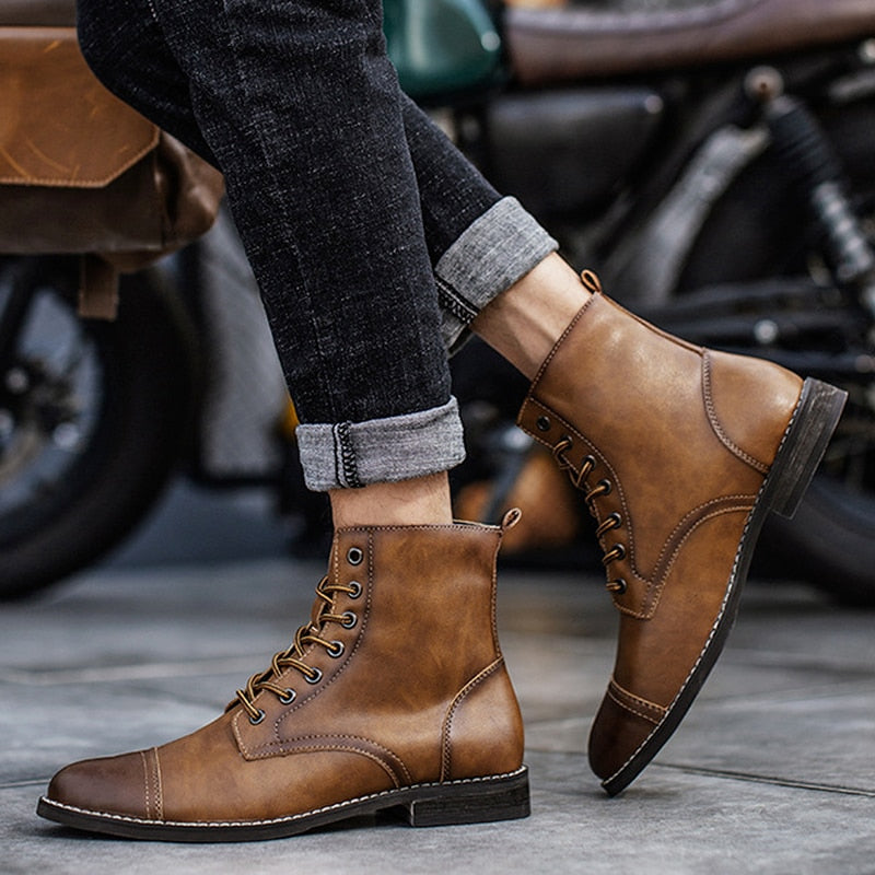 Botas Hombre de Cuero con Cordones Caña Media