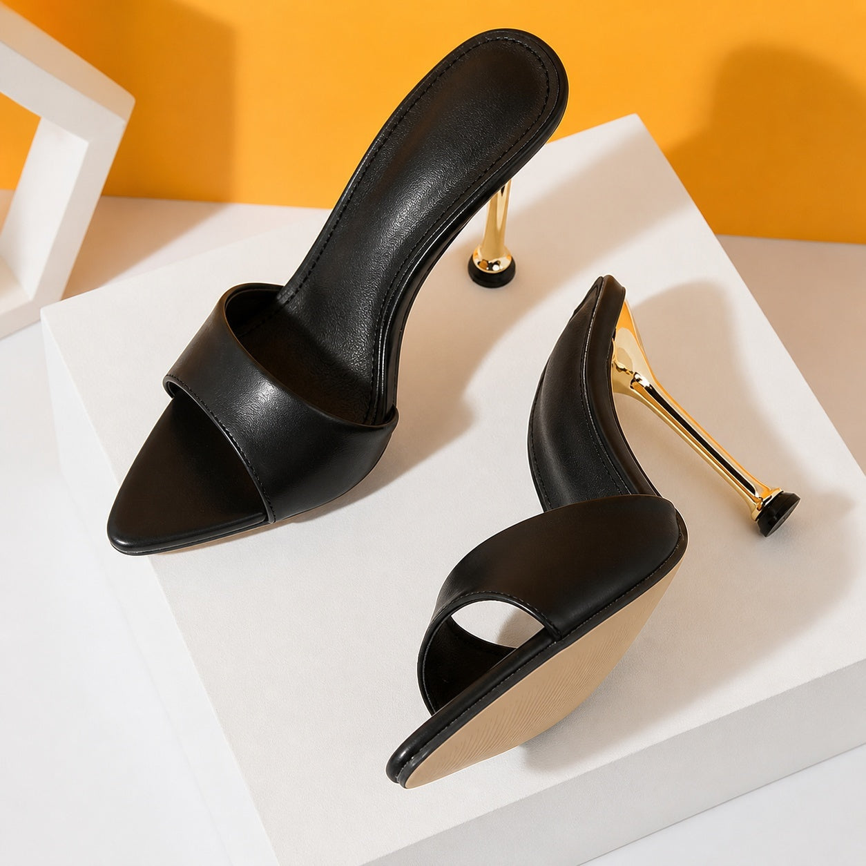 Sandalias de Tacón Alto Tipo Mule Mujer Tiras Transparentes