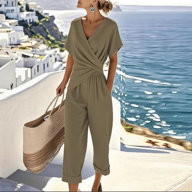 Mono Largo Mujer Casual Escote Cruzado Manga Corta
