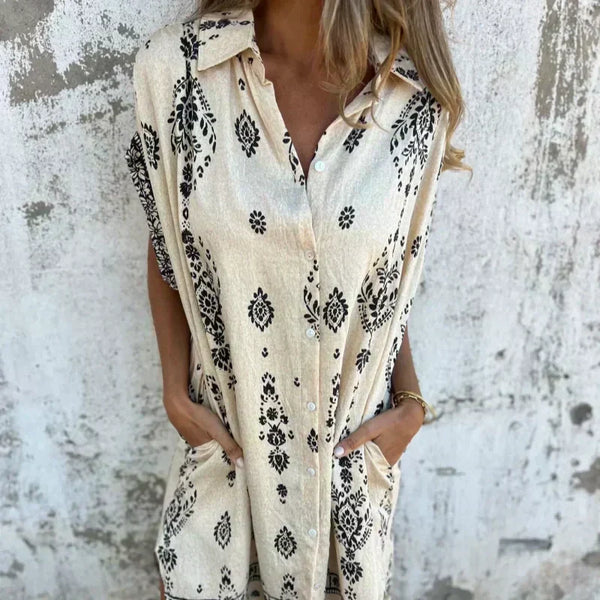 Vestido Mujer Estampado Cuello Camisero Corte Clasico