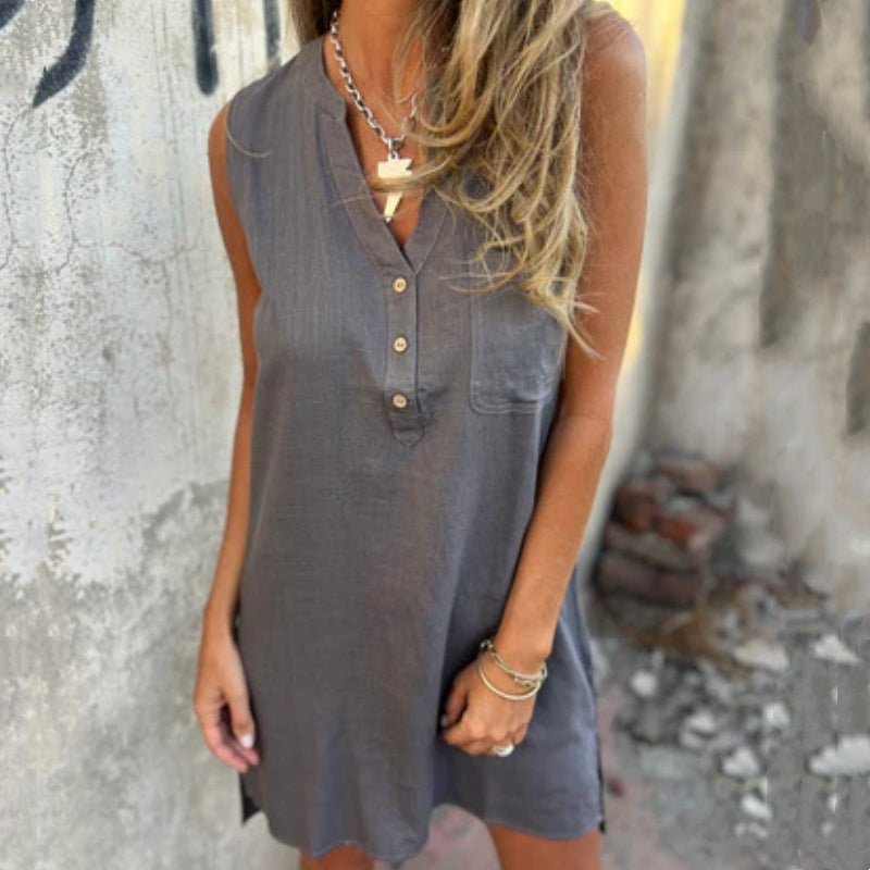 Vestido verano Mujer efecto lino corte suelto