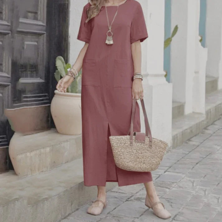 Vestido amplio Mujer de cuello redondo
