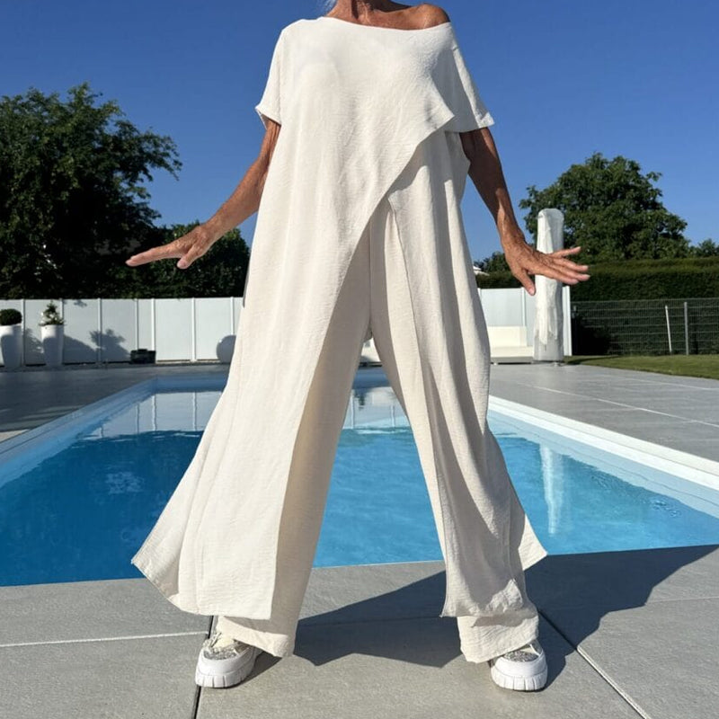 Conjunto Mujer Manga Corta y Pantalón Ancho