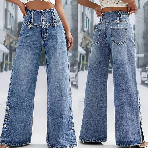 Pantalones Vaqueros Mujer Cintura Alta Corte Ancho