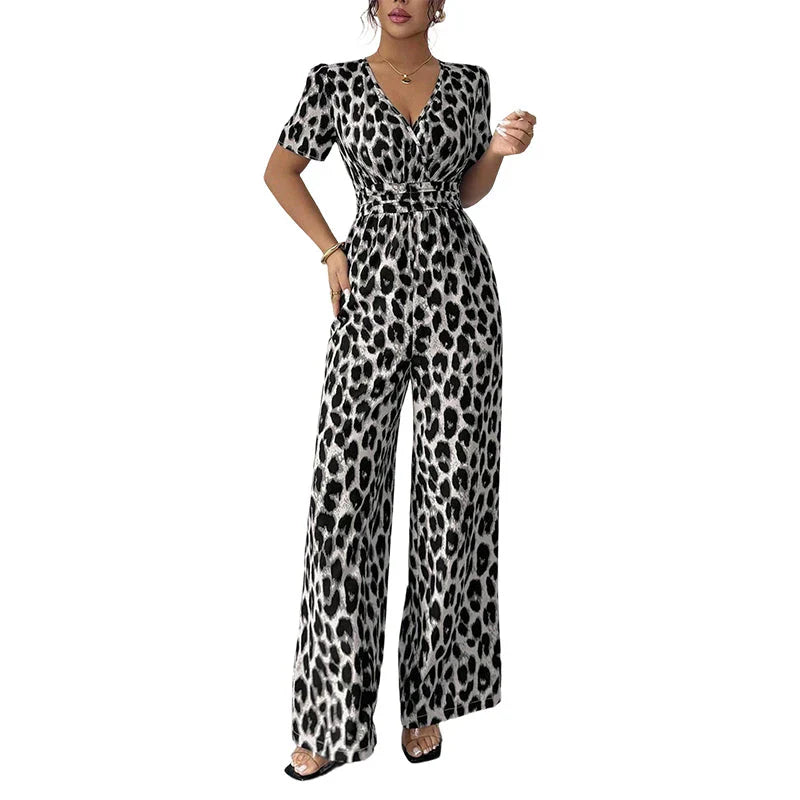 Mono Mujer Estampado Animal Escote en V Pierna Ancha