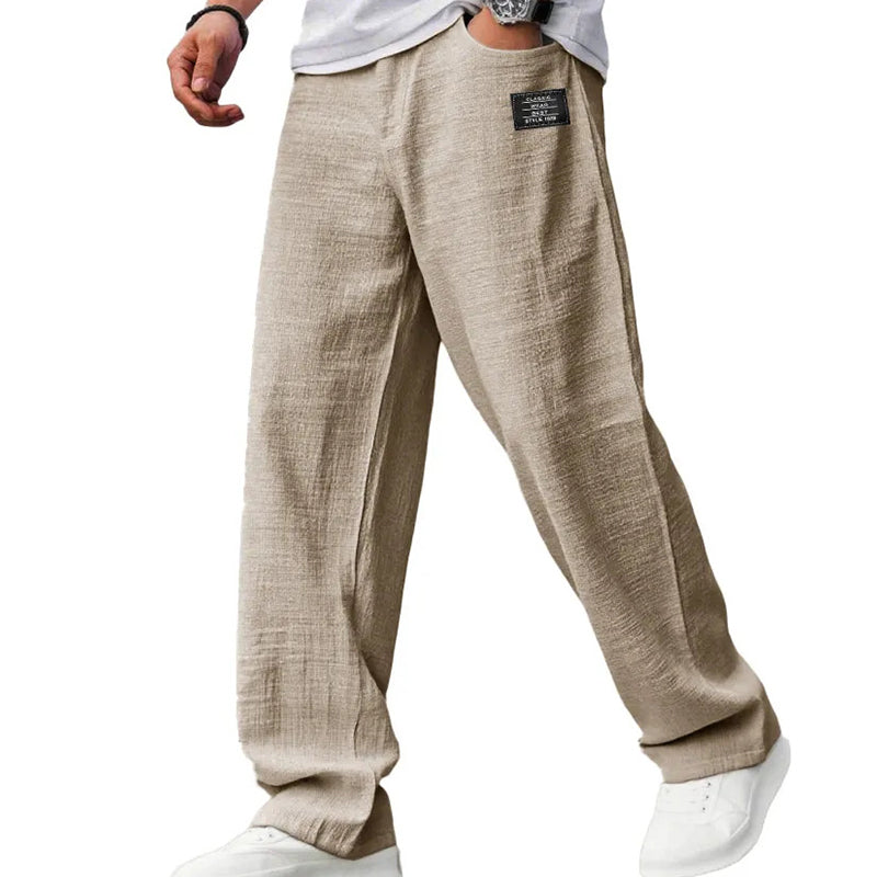 Pantalones Hombre de Algodón y Lino Transpirables Corte Comodo