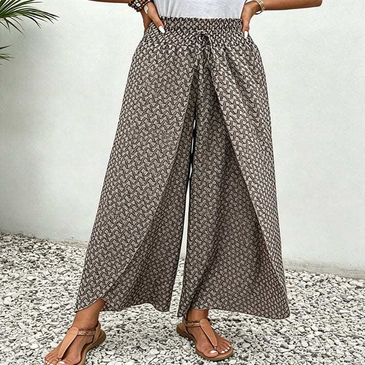 Pantalón Mujer Fluido Estampado Cordón Ajustable