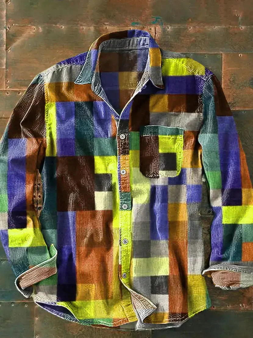 Camisa hombre manga larga de patchwork informal