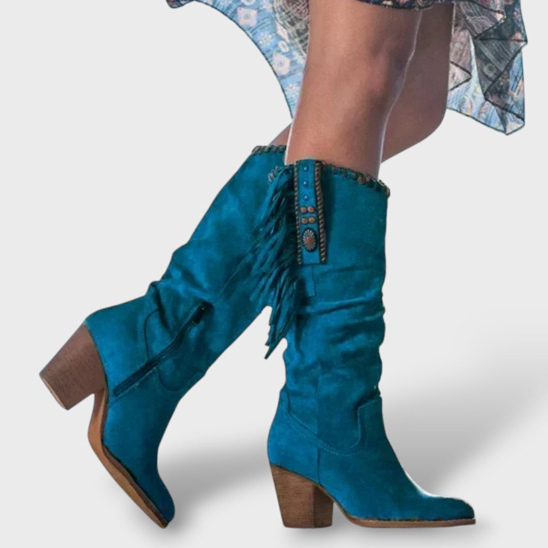 Botas Mujer Cowboy Altas Tacón Hebilla
