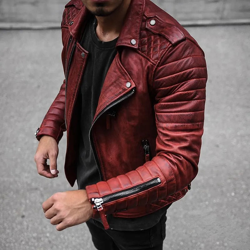 Chaqueta Biker Hombre de Cuero Ajuste Slim