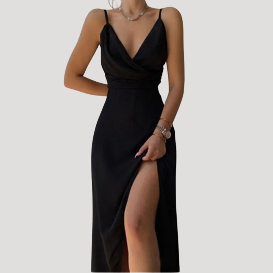 Vestido Largo Mujer de Cóctel Drapeado Tirantes Escote en V