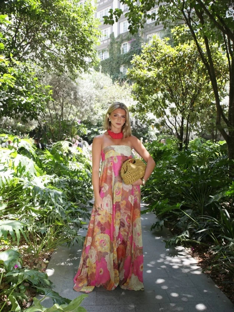 Vestido Largo Mujer de Fiesta Estampado Palabra de Honor