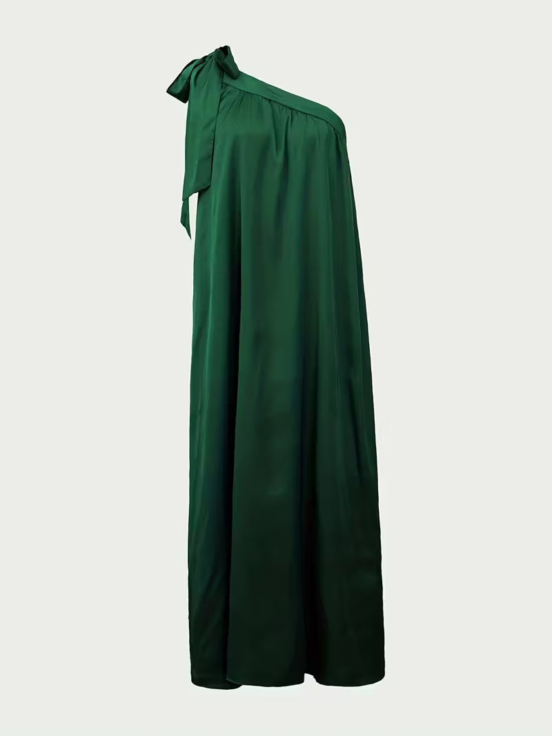 Vestido Largo de Un Hombro Mujer Lazo Decorativo