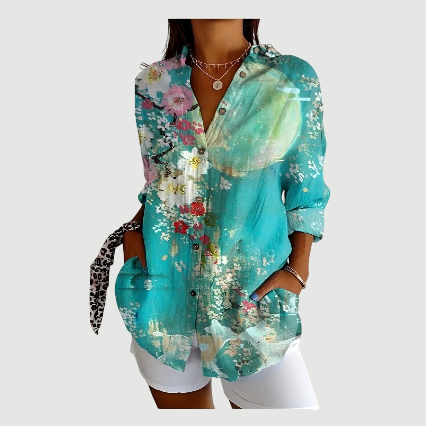Blusa mujer de tejido ligero con botones y estampado - Mavetta