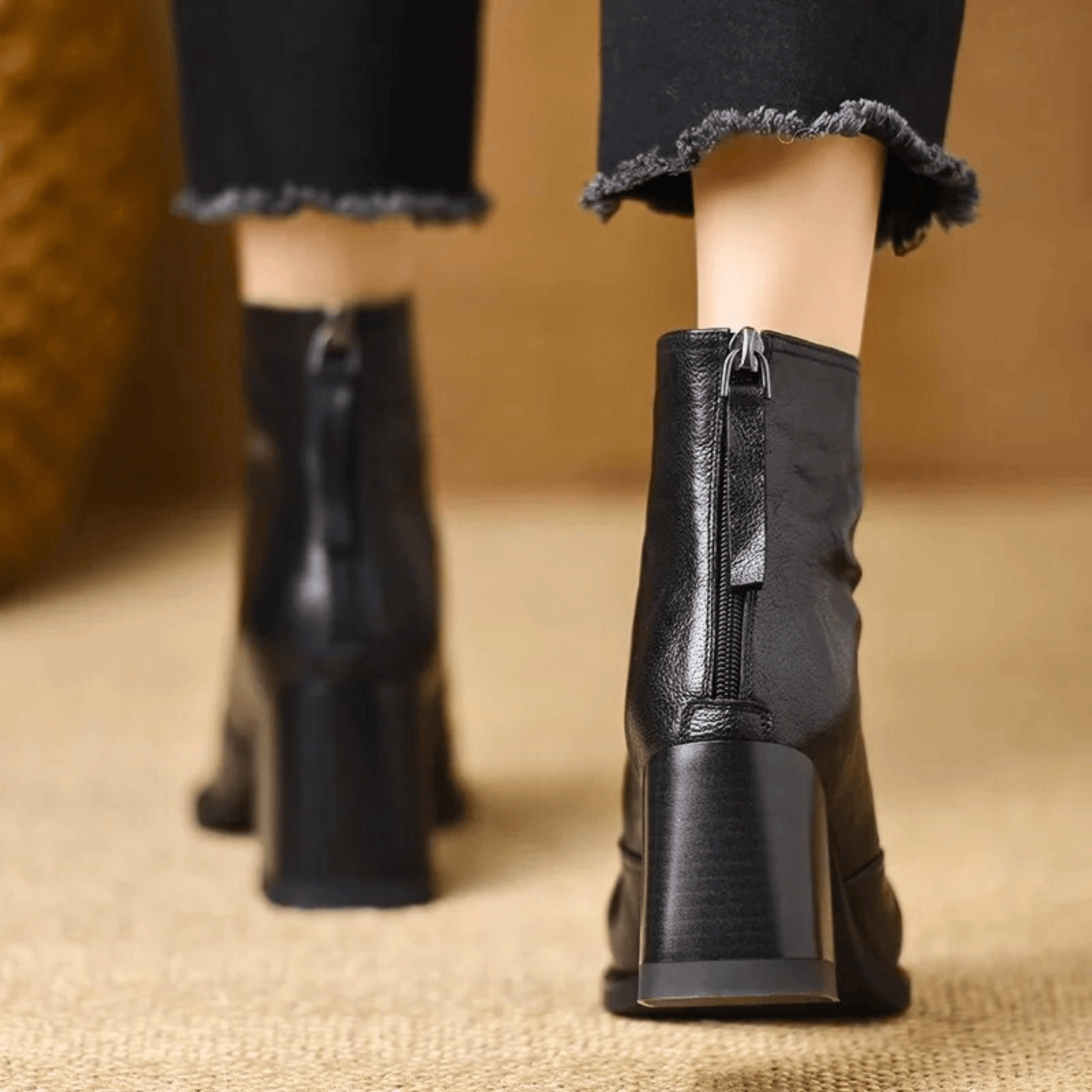 Botas Mujer Tobillo Tacón Ancho Cremallera Estilo Urbano