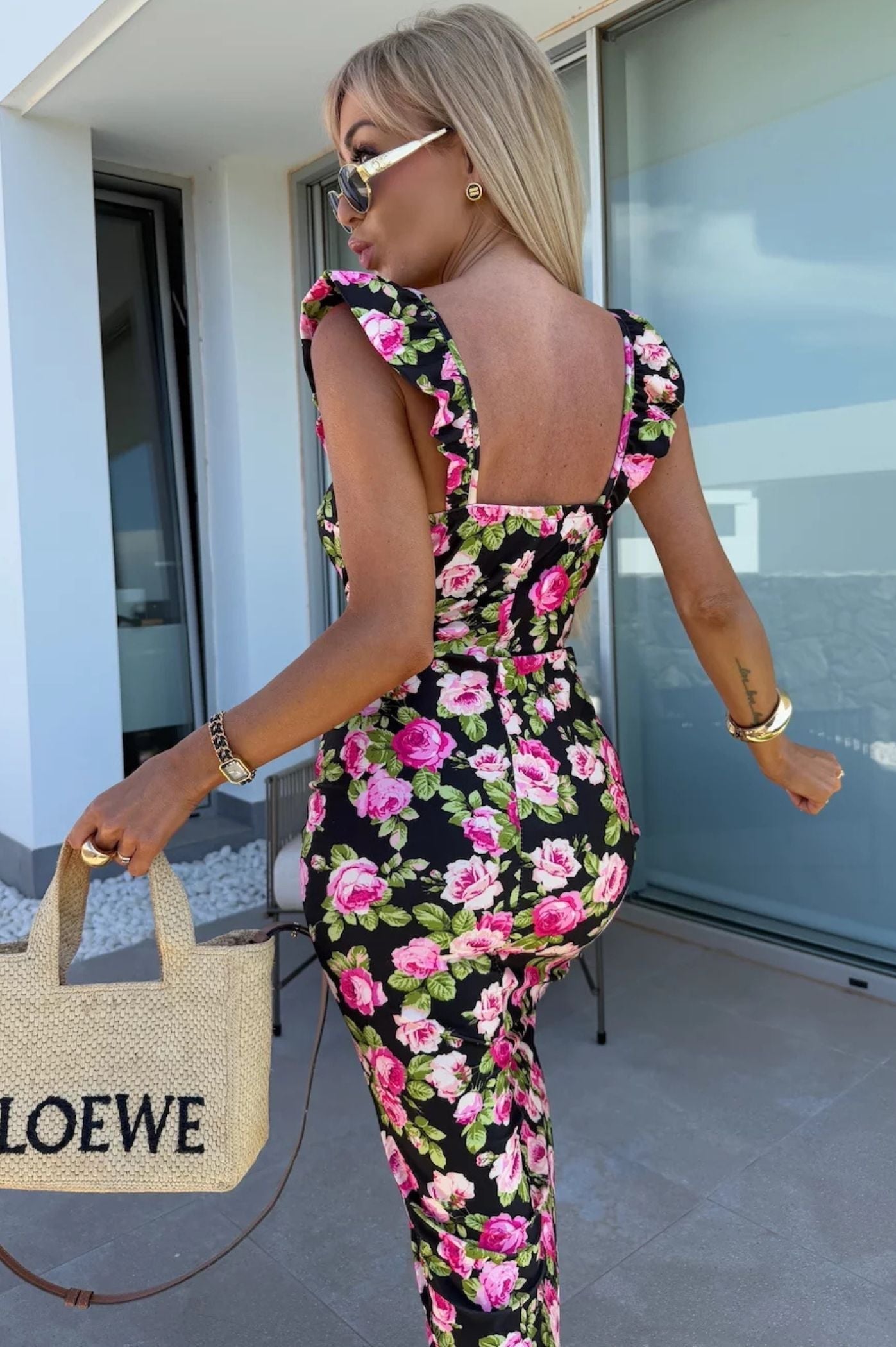 Vestido midi mujer con escote corazón y abertura lateral