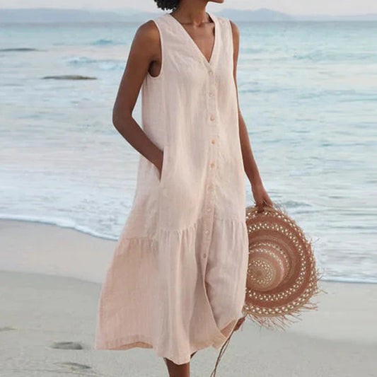Vestido camisero Mujer sin mangas escote en V - Mavetta