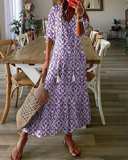 Vestido Largo Mujer Estampado Étnico Estilo Boho