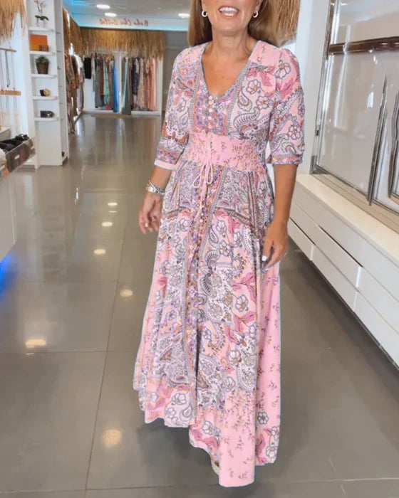 Vestido fiesta Mujer escote en V mangas largas