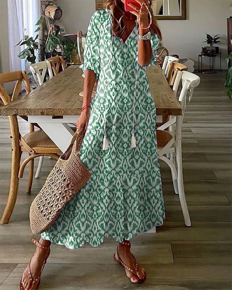 Vestido largo mujer estilo bohemio escote en V caída fluida