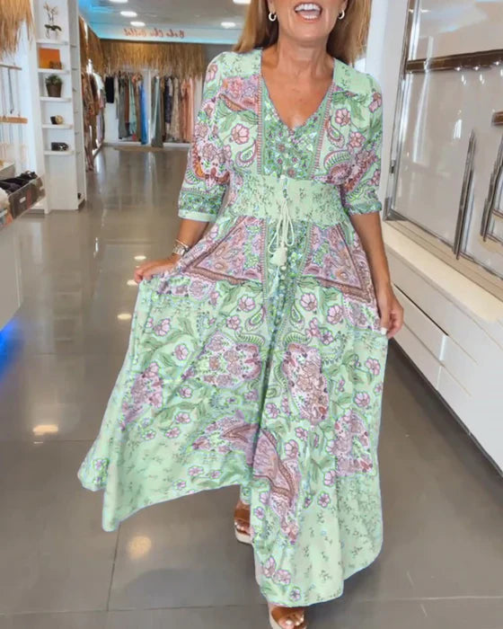 Vestido fiesta Mujer escote en V mangas largas