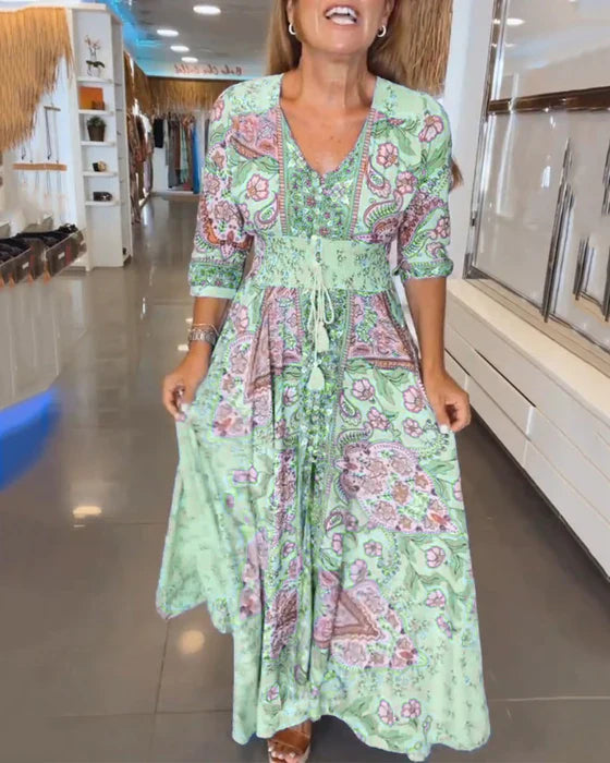 Vestido fiesta Mujer escote en V mangas largas
