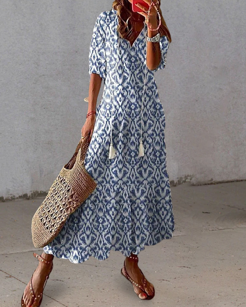 Vestido Largo Mujer Estampado Étnico Estilo Boho