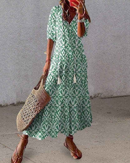 Vestido Largo Mujer Estampado Étnico Estilo Boho