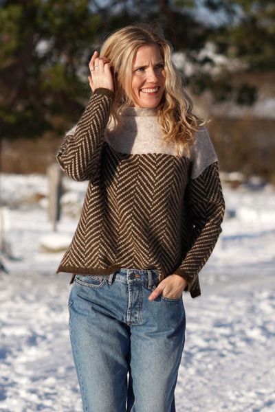 Jersey Mujer de Algodón Cuello Alto Bicolor