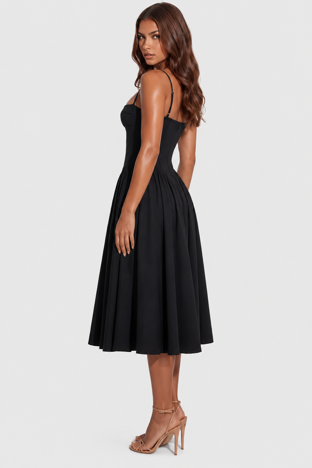 Vestido Midi Mujer Escote Corazón Ajustado