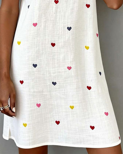 Vestido corto mujer algodón lino escote en V manga abullonada