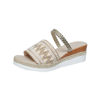Sandalias Cuña Mujer Diseño Ondas Estilo Étnico Verano