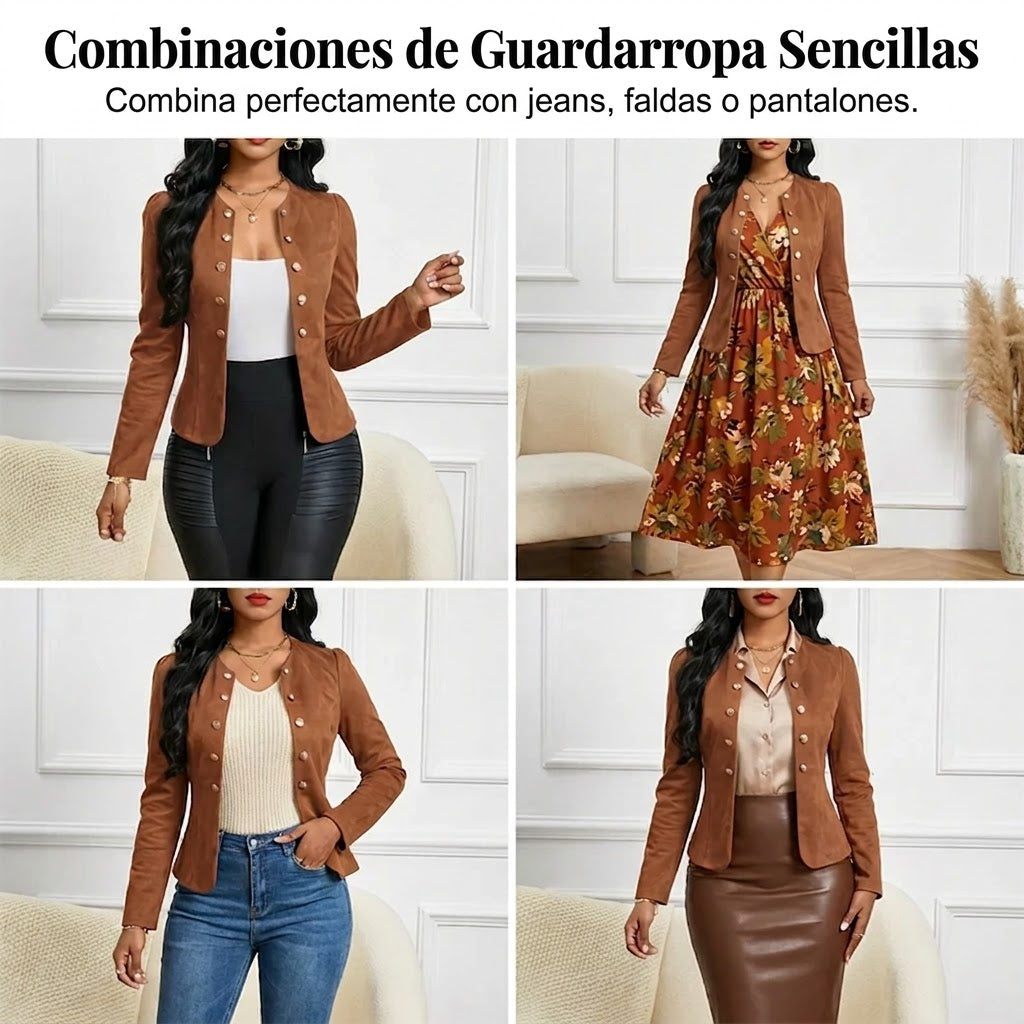 Chaqueta mujer de imitación de ante ajustada